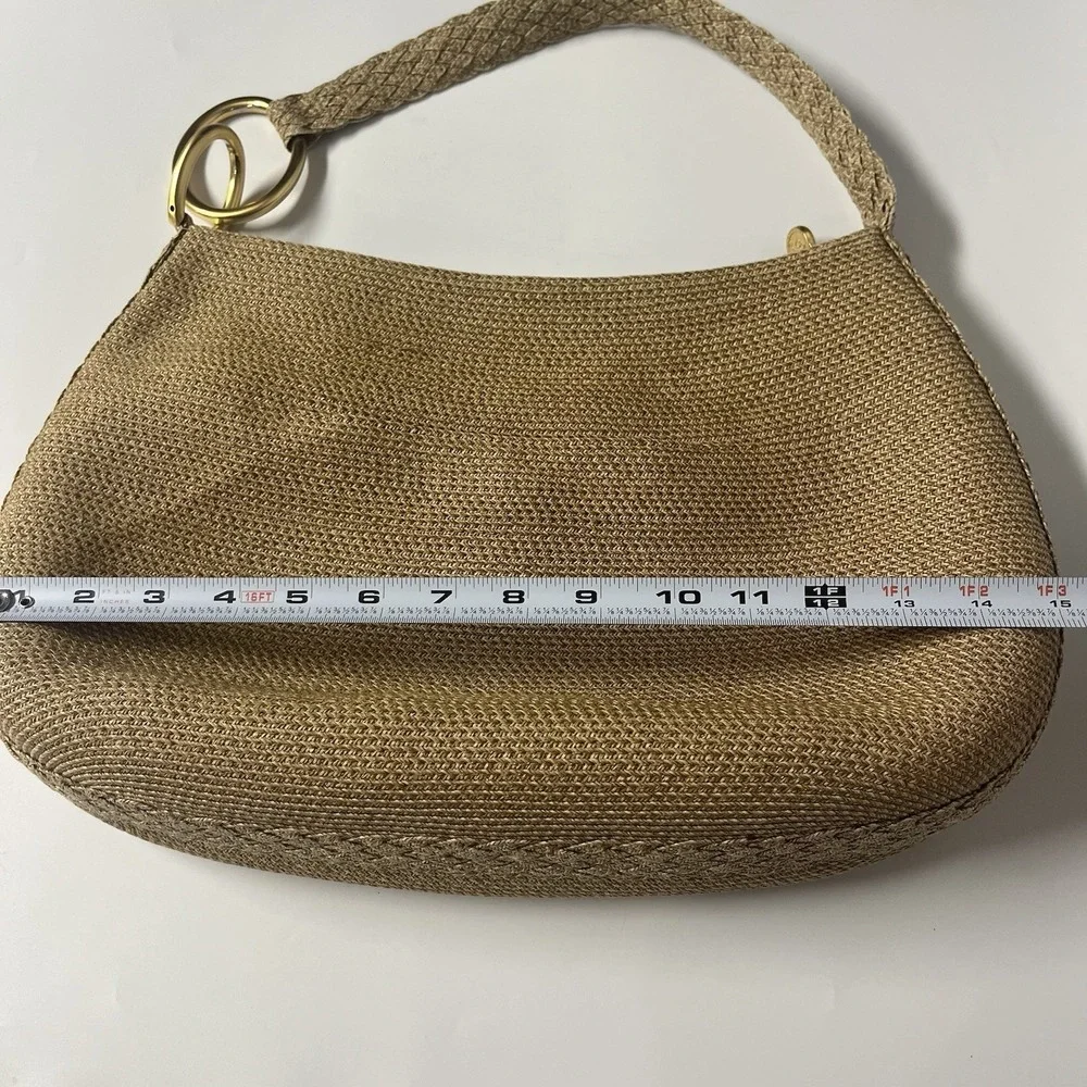 Eric Javits New York Tan Woven Zipper Top Bronze Link‎ Boho Bag Vintage
